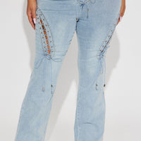 La Brea Laced Up Flare Jeans - Light Blue Wash