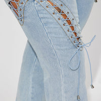 La Brea Laced Up Flare Jeans - Light Blue Wash