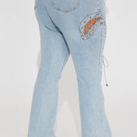 La Brea Laced Up Flare Jeans - Light Blue Wash
