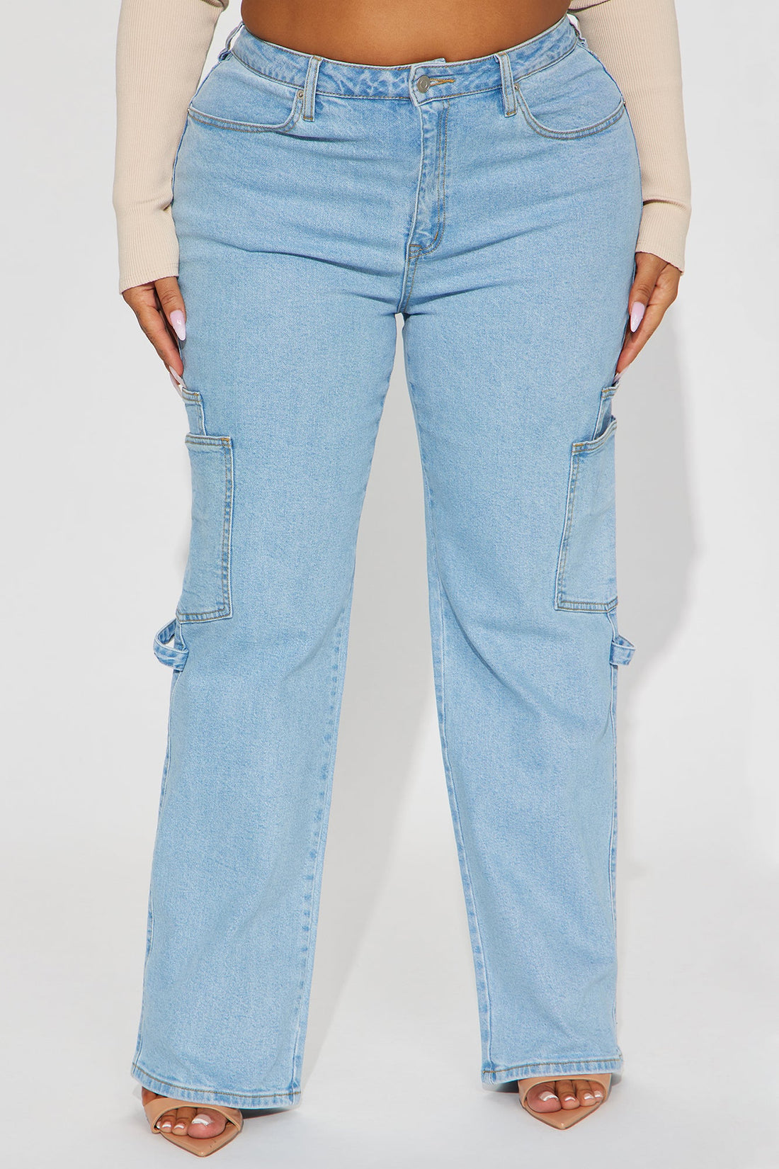 Step By Step Utility Straight Leg Jeans - Light Wash