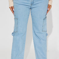 Step By Step Utility Straight Leg Jeans - Light Wash
