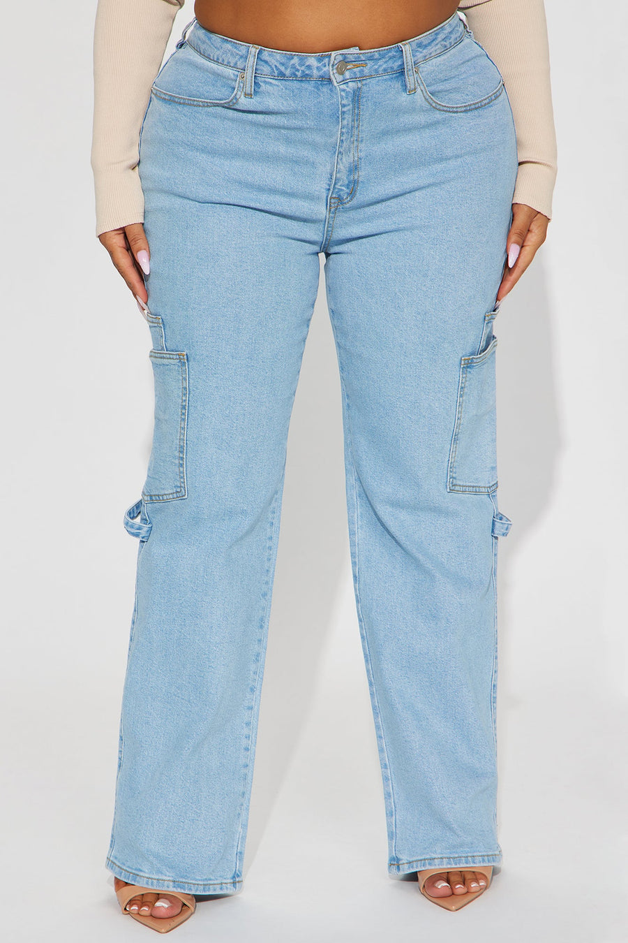 Step By Step Utility Straight Leg Jeans - Light Wash