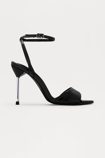 Annabeth Faux Patent Pointed Toe Heels - Black