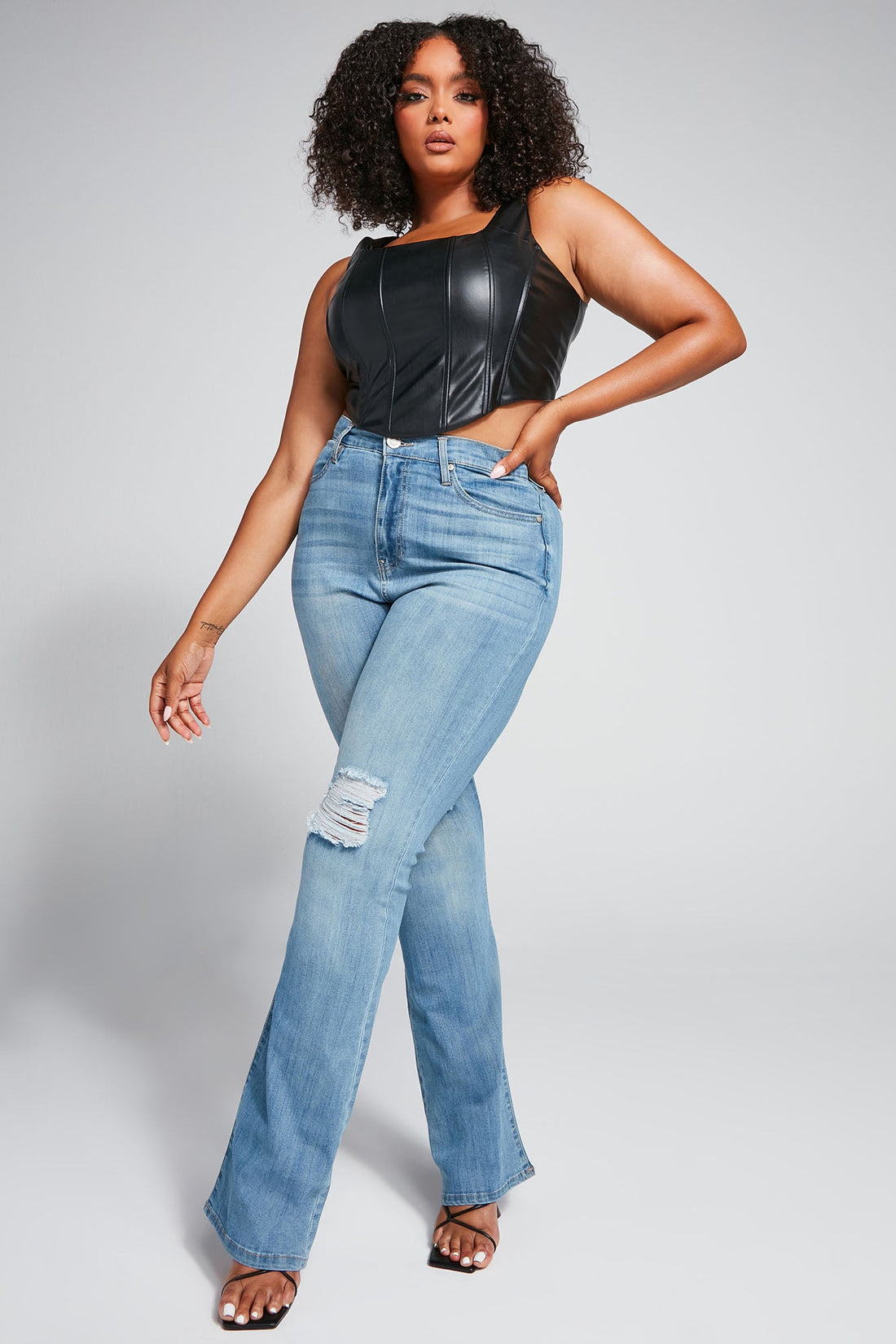 Tall Jessie Mid Rise Distressed Bootcut Jean - Light Blue Wash