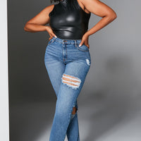 Tall Hometown Cutie Destroyed Mom Jeans - Medium Blue Wash