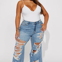 Sydney Shredded Non Stretch Loose Jeans - Medium Wash