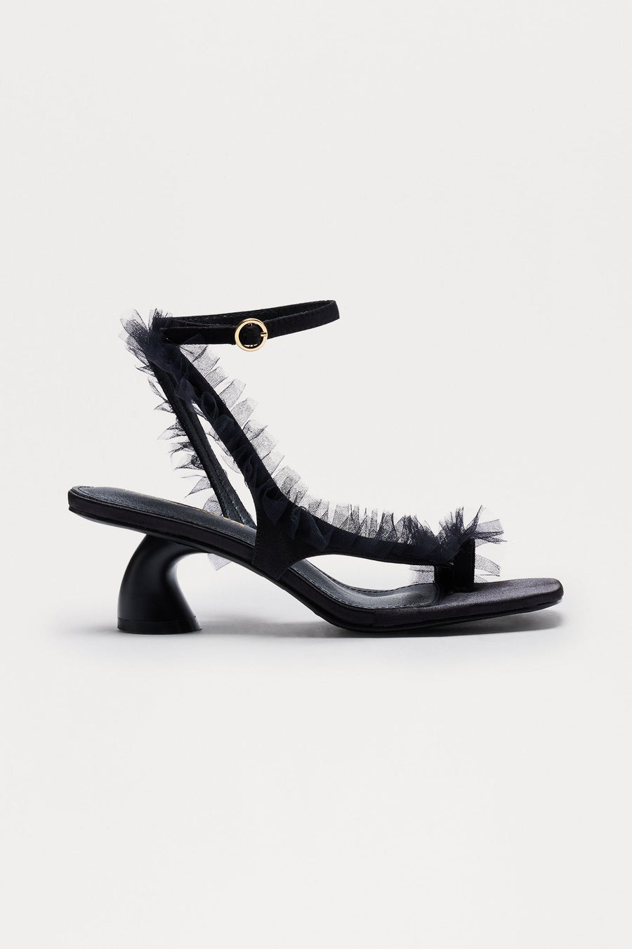 Afina Satin Ruffle Heels - Black