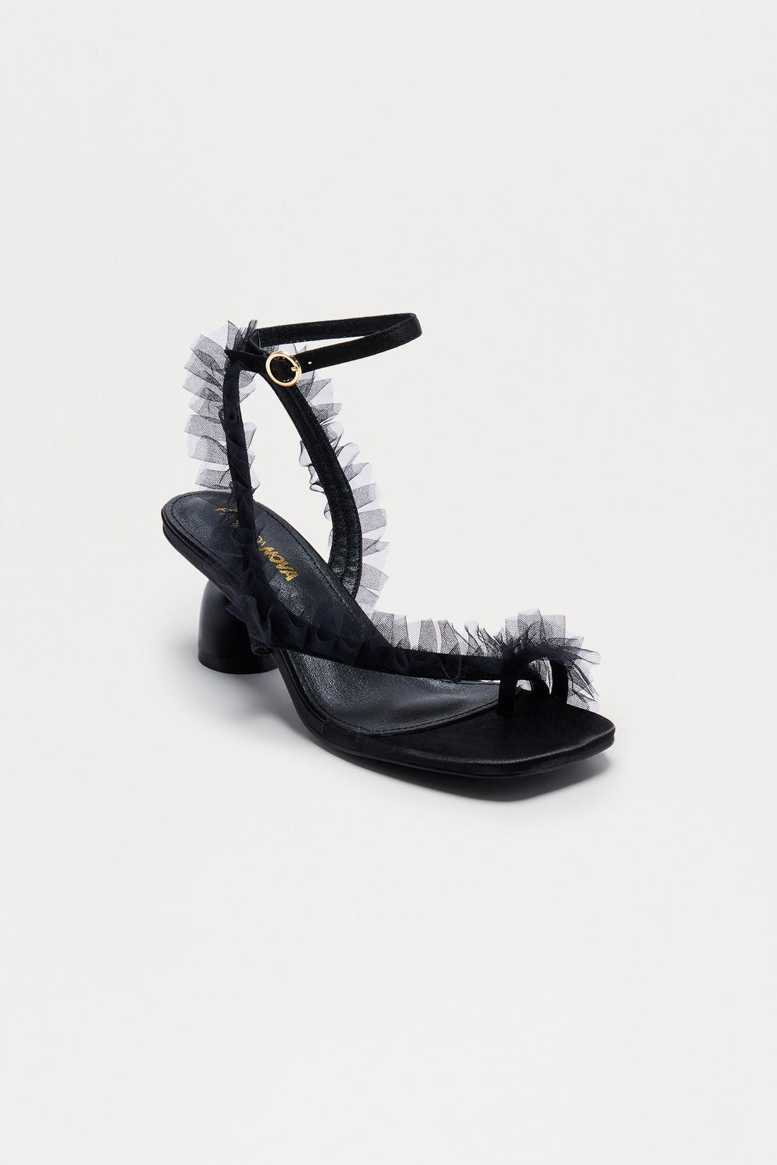 Afina Satin Ruffle Heels - Black