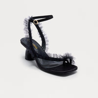 Afina Satin Ruffle Heels - Black