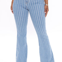 Crossed The Line Striped Flare Jeans - Light Blue Wash