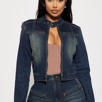 When In Rome Moto Denim Jacket - Dark Wash