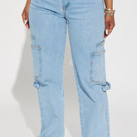 Step By Step Utility Straight Leg Jeans - Light Wash