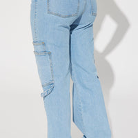 Step By Step Utility Straight Leg Jeans - Light Wash