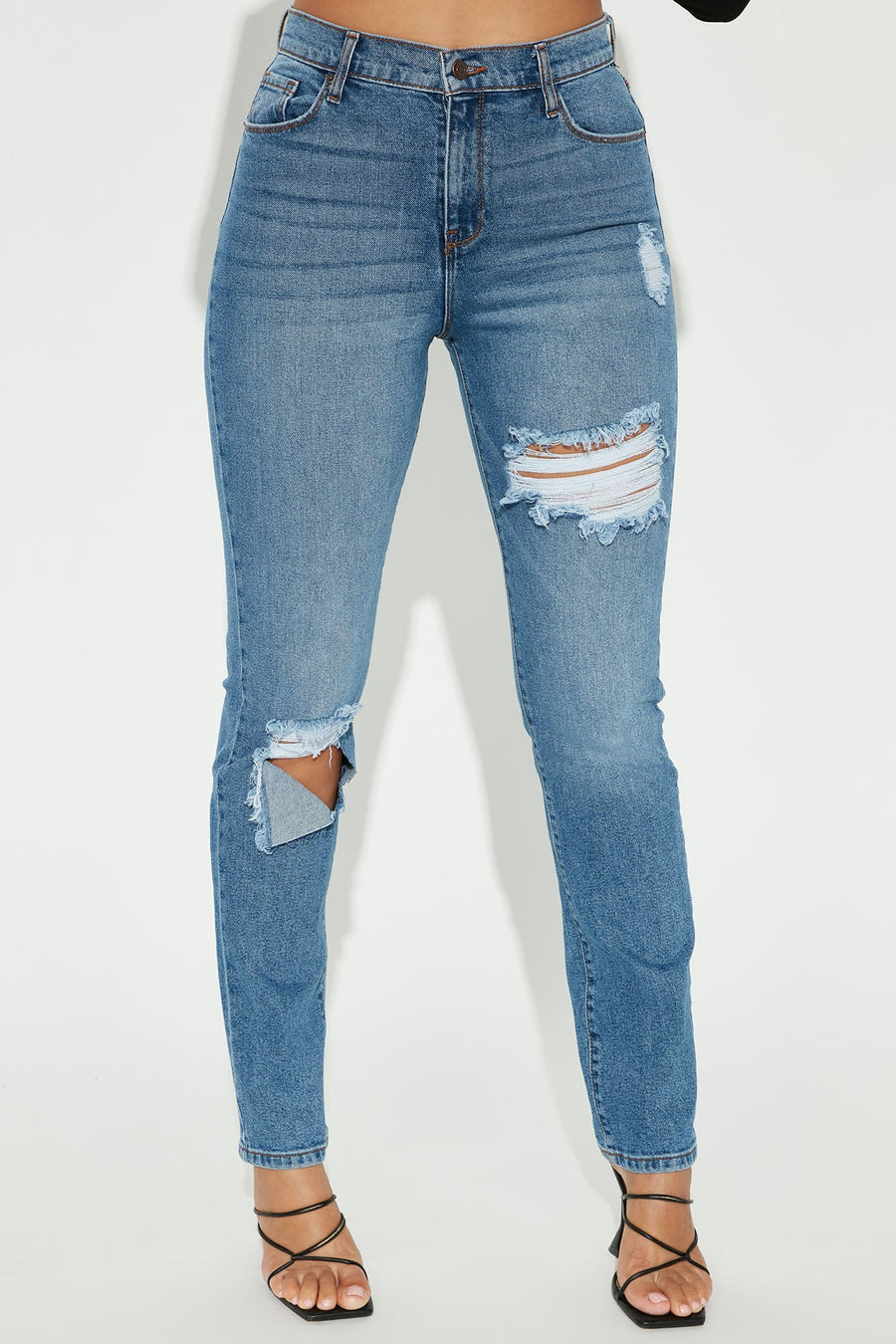 Tall Hometown Cutie Destroyed Mom Jeans - Medium Blue Wash