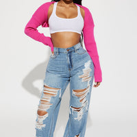 Sydney Shredded Non Stretch Loose Jeans - Medium Wash