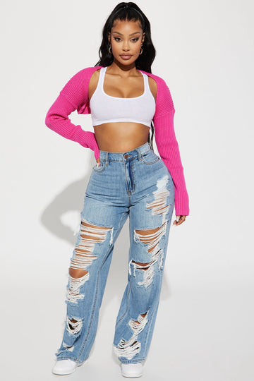 Sydney Shredded Non Stretch Loose Jeans - Medium Wash