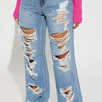 Sydney Shredded Non Stretch Loose Jeans - Medium Wash