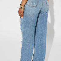Sydney Shredded Non Stretch Loose Jeans - Medium Wash