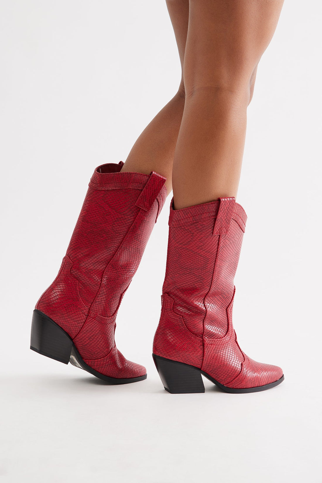 Alabama Faux Leather Cowboy Boots - Red