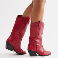 Alabama Faux Leather Cowboy Boots - Red