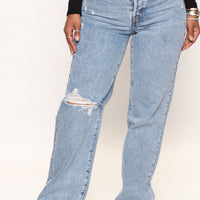Topanga 90's Ripped Straight Leg Jeans - Medium Wash