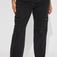 Non Disclosure Stretch Straight Leg Jeans - Black Wash