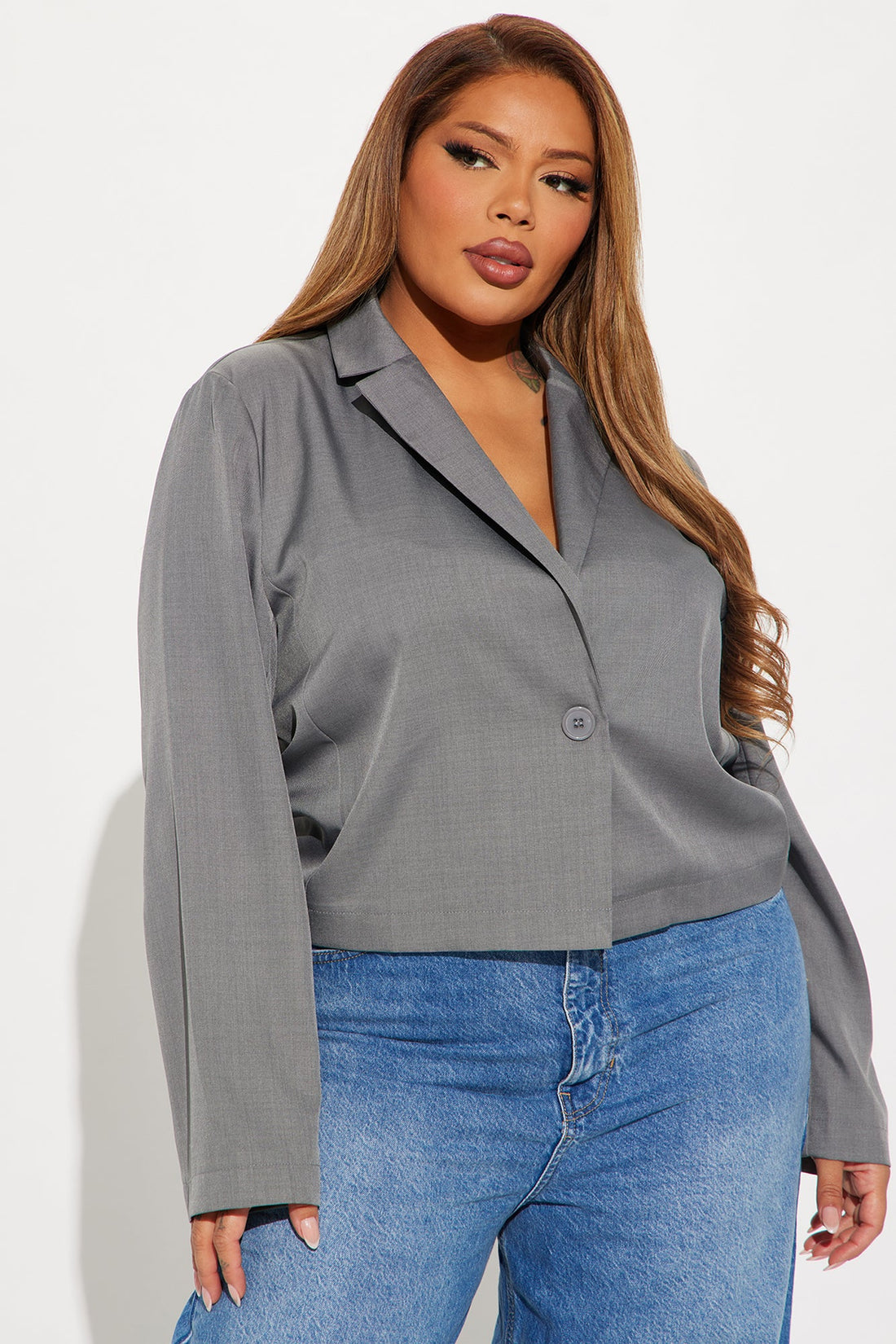 About My Business Cropped Blazer - Grey