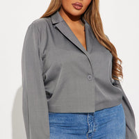 About My Business Cropped Blazer - Grey