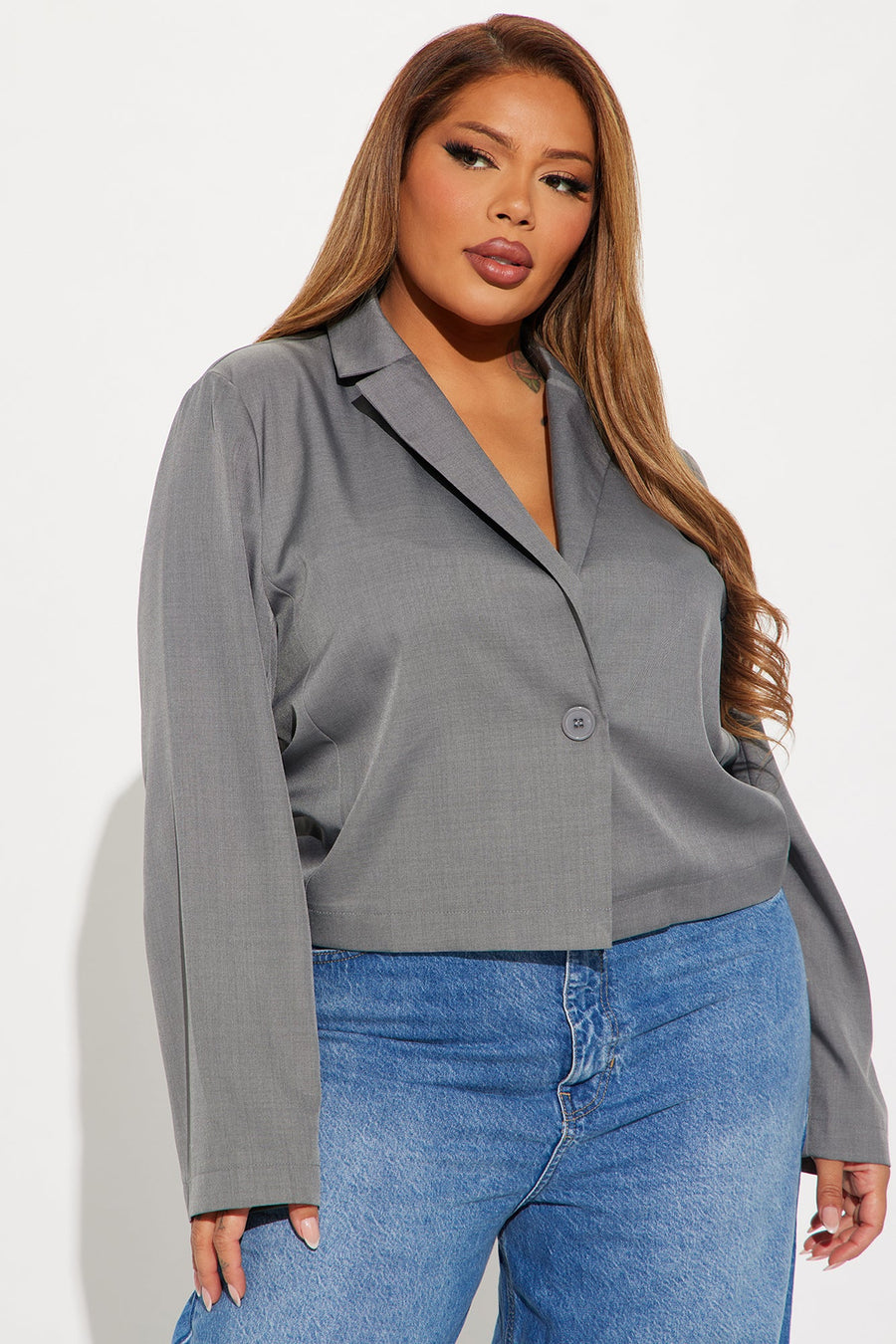About My Business Cropped Blazer - Grey