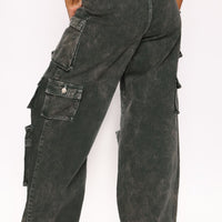 Lily High Rise Cargo Jeans - Green