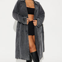 Can't Blame Me Washed Denim Trench - Black Wash