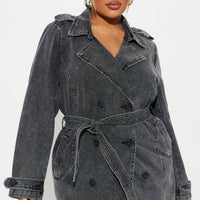 Can't Blame Me Washed Denim Trench - Black Wash