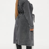Can't Blame Me Washed Denim Trench - Black Wash