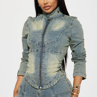Moto Mayhem Stretch Denim Jacket - Medium Wash