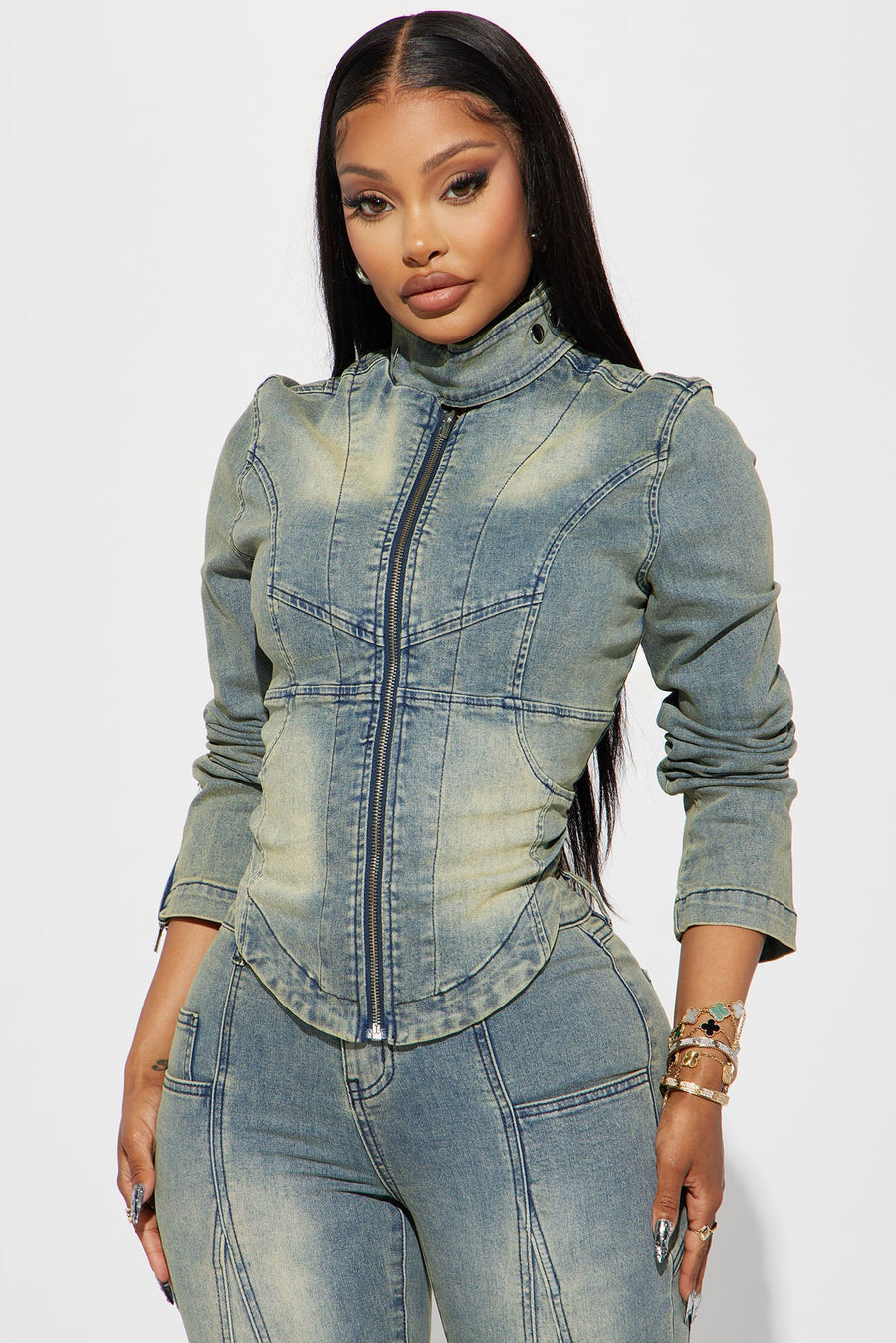 Moto Mayhem Stretch Denim Jacket - Medium Wash