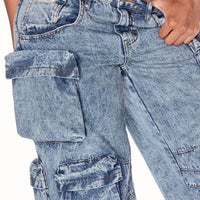 Nikki Non Stretch Acid Wash Cargo Jeans - Medium Wash