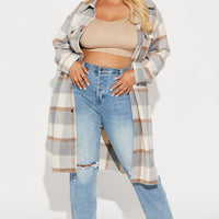 About Her Business Plaid Coat - Cream/combo