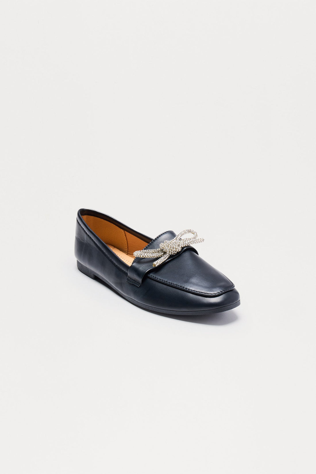 Avy Rhinestone Bow Loafers - Black