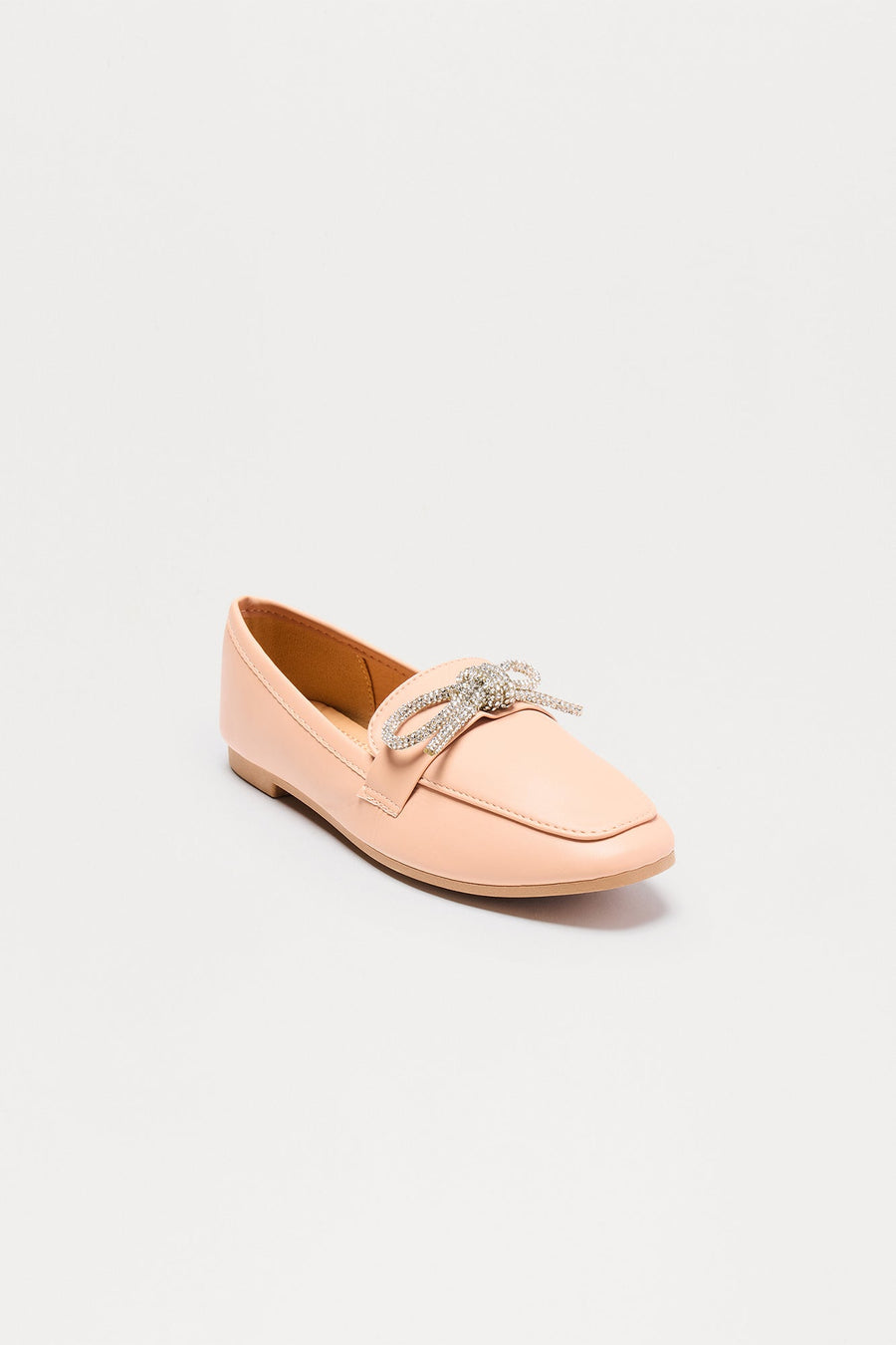 Avy Rhinestone Bow Loafers - Nude