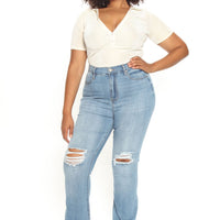 Tall Jessie Mid Rise Distressed Bootcut Jean - Light Blue Wash