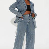 Got Your Mind Racing Denim Blazer - Grey