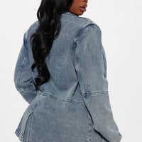 Got Your Mind Racing Denim Blazer - Grey