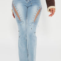 La Brea Laced Up Flare Jeans - Light Blue Wash