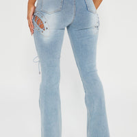La Brea Laced Up Flare Jeans - Light Blue Wash