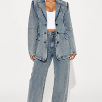 Got Your Mind Racing Denim Blazer - Grey