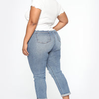 Need A New High Rise Mom Jeans - Medium Blue Wash