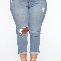 Need A New High Rise Mom Jeans - Medium Blue Wash