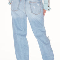 Petite As You Please Ripped Straight Leg Jeans - Light Blue Wash