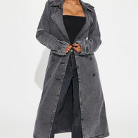 Can't Blame Me Washed Denim Trench - Black Wash