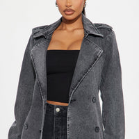 Can't Blame Me Washed Denim Trench - Black Wash